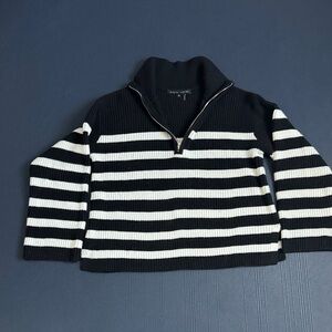 English Factory Black & White Striped Quarter Zip Sweater, M